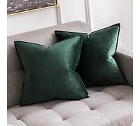 MIULEE Velvet Cushion Covers 40cm x 40cm Dark Green Decorative Square Throw Pillow Covers Flanges Pillowcases Soft for Livingroom Sofa Bedroom with Invisible Zipper 16 x 16 Inch Pack of 2