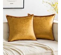 MIULEE Velvet Cushion Covers 45cm x 45cm Champagne Gold Decorative Square Throw Pillow Covers Flanges Pillowcases Soft for Livingroom Sofa Bedroom with Invisible Zipper 18 x 18 Inch Pack of 2