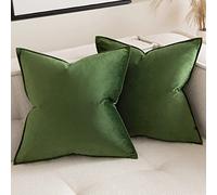 MIULEE Velvet Cushion Covers 45cm x 45cm Matcha Green Decorative Square Throw Pillow Covers Flanges Pillowcases Soft for Livingroom Sofa Bedroom with Invisible Zipper 18 x 18 Inch Pack of 2
