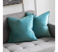 MIULEE Velvet Cushion Covers 45cm x 45cm Teal Decorative Square Throw Pillow Covers Flanges Pillowcases Soft for Livingroom Sofa Bedroom with Invisible Zipper 18 x 18 Inch Pack of 2