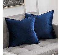 MIULEE Velvet Cushion Covers 50cm x 50cm Navy Decorative Square Throw Pillow Covers Flanges Pillowcases Soft for Livingroom Sofa Bedroom with Invisible Zipper 20 x 20 Inch Pack of 2