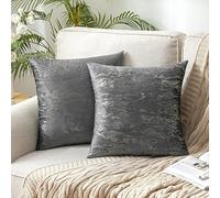 MIULEE Velvet Cushion Covers Decorative Square Fabulous French Throw Pillow Covers Pillowcases for Livingroom Sofa Bedroom with Gorgeous Foil Dark Grey 18x18 Inch 2 Pieces