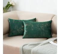 MIULEE Velvet Cushion Covers Decorative Square Fabulous French Throw Pillow Covers Pillowcases for Livingroom Sofa Bedroom with Gorgeous Foil Dark Green 12x20 Inch 2 Pieces