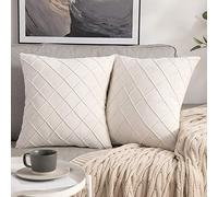 MIULEE Velvet Cushion Covers Home Decoration with Square Pattern Throw Pillow Covers Super Soft Modern Smooth Washable Pillowcase for Bedroom Sofa 2 Pieces 45x45cm 18x18 Inch Cream