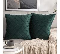 MIULEE Velvet Cushion Covers Home Decoration with Square Pattern Throw Pillow Covers Super Soft Modern Smooth Washable Pillowcase for Bedroom Sofa 2 Pieces 50x50cm 20x20 Inch Dark Green