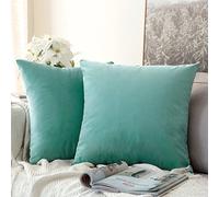 MIULEE Velvet Soft Decorative Square Pillow Case Throw Cushion Cover for Sofa Bedroom with Invisible Zipper 18x18 Inch 45x45cm Mint Set of 2