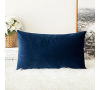 MIULEE Velvet Soft Decorative Square Throw Pillow Case Cushion Covers Luxury Pillowcases for Livingroom Sofa Bedroom with Invisible Zipper 30cm x 50cm 12x20 Inch 1 Piece Navy Blue