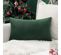 MIULEE Velvet Soft Decorative Square Throw Pillow Case Cushion Covers Luxury Pillowcases for Livingroom Sofa Bedroom with Invisible Zipper 30cm x 50cm 12x20 Inch 1 Piece Dark Green