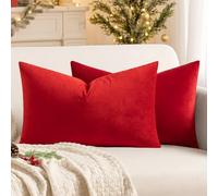 MIULEE Velvet Soft Soild Microfiber Decorative Square Pillow Case Throw Cushion Cover for Sofa Bedroom with Invisible Zipper 12x20 Inch 30x50cm Bright Red Set of 2 Lined