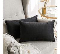 MIULEE Velvet Soft Soild Microfiber Decorative Square Pillow Case Throw Cushion Cover for Sofa Bedroom with Invisible Zipper Black 12"x20",2 Pieces