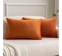 MIULEE Velvet Soft Soild Microfiber Decorative Square Pillow Case Throw Cushion Cover for Sofa Bedroom with Invisible Zipper Orange 12"x20",2 Pieces