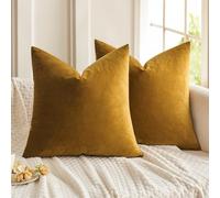 MIULEE Velvet Soft Soild Microfiber Decorative Square Pillow Case Throw Cushion Cover for Sofa Bedroom with Invisible Zipper 16x16 Inch 40x40cm Mustard Yellow Set of 2 Lined