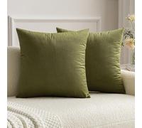 MIULEE Velvet Soft Soild Microfiber Decorative Square Pillow Case Throw Cushion Cover for Sofa Bedroom with Invisible Zipper 18x18 Inch 45x45cm Army Green Set of 2 Lined
