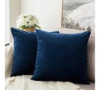 MIULEE Velvet Soft Soild Microfiber Decorative Square Pillow Case Throw Cushion Cover for Sofa Bedroom with Invisible Zipper 16x16 Inch 40x40cm Navy Blue Set of 2 Lined
