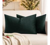 MIULEE Velvet Soft Soild Microfiber Decorative Square Pillow Case Throw Cushion Cover for Sofa Bedroom with Invisible Zipper Dark Green 12"x20",2 Pieces