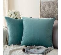MIULEE Velvet Soft Soild Microfiber Decorative Square Pillow Case Throw Cushion Cover for Sofa Bedroom with Invisible Zipper 16x16 Inch 40x40cm Mint Green Set of 2 Lined