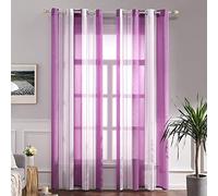 MIULEE Voile Curtains Semi Transparent Soft Elegant Decorative Classic Striped Curtain Translucent Eyelet Top Window Curtain Polyester for Bedroom Living Room 2 Panels 55" Wx69 L 140x175cm Lilac