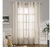 MIULEE Voile Curtains Semi Transparent Soft Elegant Decorative Classic Striped Curtain Translucent Eyelet Top Window Curtain Polyester for Bedroom Living Room 2 Panels 55" Wx102 L 140x260cm Beige
