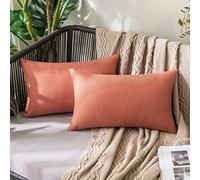 MIULEE Waterproof Outdoor Cushion Covers 12x20 Inches Set of 2 Water Resistant Decorative Throw Pillow Covers Outside for Garden Furniture Patio Couch Sofa Bed Linen Balcony, 30x50cm Coral-Red