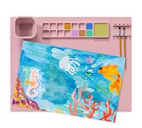 miuline Silicone Painting Mat for Kids, Craft Kids Art with Palette Cup Holder Non-stick Sheet Crafting Watercolour Cutting Creation Clay and DIY Projects, 20 × 16inch (Pink)