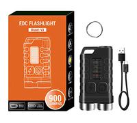 miuline V3 Small Powerful Torch 900LM 500mAh Small LED Flashlight with Red UV Blue Light IP65 Waterproof Pocket Work Light Type C Rechargeable Handheld Flashlight with 2 XPG for Outdoor(Black)