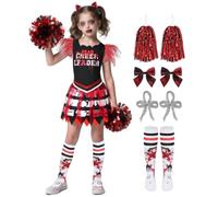 Miulruma Children's Zombie Cheerleader Costume, Girls Scary Halloween Costumes for Zombie Fearleader Costume, Red, A053L