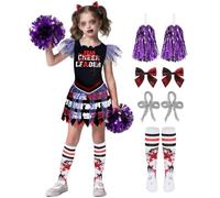 Miulruma Children's Zombie Cheerleader Costume Girls Scary Halloween Costumes for Zombie Fearleader Costume Purple A052S