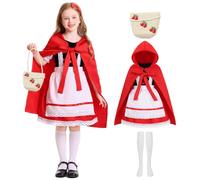 Miulruma Little Red Riding Hood Costume Children for Girls, Magical Fairy Tale Dress with Cape, Basket and Socks for Fancy Dress and Carnival A064XL