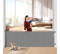 Miumoon Upgrade 120 inch Retractable Baby Gates Extra Wide with Reinforced Strip Design to Prevent Crawling Through, 10 Foot Retractable Dog Gate, 34" Tall, Retractable Gate for Indoor/Outdoor(Gray)