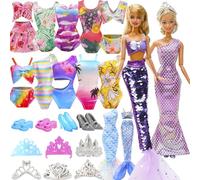 Miunana 18 pcs Doll Clothes and Accessories Include 2 Fishtail Dresses 2 Mermaid Tail Swimsuits 4 Fashion Bikini Swimsuits 2 Slippers 2 High Heels 6 Crowns Random Style for 11.5 inch Girl Dolls