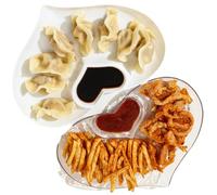 MIUPOO Love Shape Chip Dip Serving Platter Set,Reusable Plastic Trays and Platters for Parties, Platters Snack Dip Bowls for Sushi Samosa Dumplings Tacos Salsa,2 Pieces.