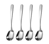 MIUPOO Square Head Dinner Soup Spoons,Flat Square Stainless Steel Tablespoons,Chinese Silver Spoon,Heavy Duty Asian Thick Long Handle Spoons,7 Inches/18.5 cm,Set of 4.