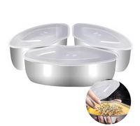 Miupoo Stainless Steel Triangular Food Steamer Box,Tray Dishes Box Tray Set With Plastic Cover,Mini Steamer Cookers Insert Pot Food Holder,3Pieces