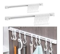 MIUPOO Utility Slide Rail Hook,Under Cabinet Kitchen No Punching Hooks for Hanging Utensil,Bathroom Bedroom Office Wall Door Rack with 10 Hooks,15.7 and 11.8 Inches,2Pieces