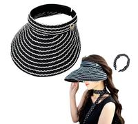 MIUPOO Women Wide Brim Sun Hat Empty Top Golf Tennis Visor,Adjustable Hat Wide Brim Uv Protection Visor Hat, Foldable Adjustable Open Top Ponytail Beach Hat,1 Piece. Black