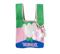 MIUPOO Women's Crochet Wrist Bag,Cute Flower Tote Bag Sleeve Knot Pouch,Cute Pendant Keychain Bag Pendant,Wrist Handbag Vibrant Color Casual Women Beach Bag,Pink,2 Pieces
