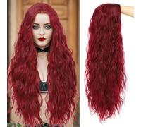 Miuric - 30 Inch Burgundy Wigs for Women, Wine Red Wig, Long Wavy Wig 99J, Natural Looking Middle Part, Heat Resistant Synthetic Wigs for Cosplay, Hello