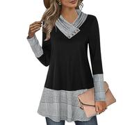 Miusey Women's Long Sleeve Cowl Neck Form Fitting Casual Tunic Top Blouse, Black Houndstooth, XXL