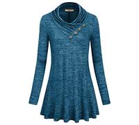 Miusey Women's Long Sleeve Cowl Neck Form Fitting Casual Tunic Top Blouse - - Medium