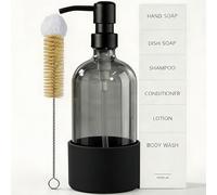 MIUSITE Hand Soap Dispenser, Kitchen Soap Dispenser with Cleaning Brush & Non-Slip Silicone Base Bathroom Glass Soap Dispenser Shower gel, Shampoo Dispenser Pump Bottle 500ml (Grey)