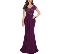 MIUSOL Women's Double V Neck Sequin Lace Chiffon Sheath Wedding Banquet Party Maxi Dress (Small, Maroon)