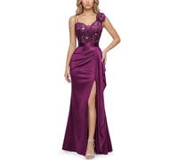MIUSOL Women's Exquisite Lace Floral Spaghetti Strap Satin Fishtail Evening Formal Maxi Dress (Large, Maroon)