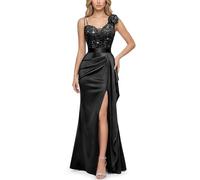 MIUSOL Women's Exquisite Lace Floral Spaghetti Strap Satin Fishtail Evening Formal Maxi Dress (Small, Black)
