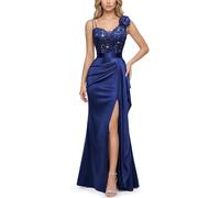 MIUSOL Women's Exquisite Lace Floral Spaghetti Strap Satin Fishtail Evening Formal Maxi Dress (Small, Navy Blue)