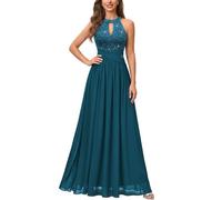MIUSOL Women's Halter Neck Sleeveless Sequin Lace Maxi Dress | Floral Lace Bodice, Chiffon Skirt, Keyhole Neckline, Wedding Guest, Evening Gown, Cocktail Party