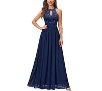 MIUSOL Women's Halter Neck Sleeveless Sequin Lace Maxi Dress | Floral Lace Bodice, Chiffon Skirt, Keyhole Neckline, Wedding Guest, Evening Gown, Cocktail Party