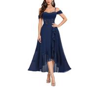 MIUSOL Women's Off Shoulder Sequin Lace Chiffon Maxi Dress | Adjustable Spaghetti Straps, Cold Shoulder Sleeves, Flowy Ruffle Chiffon Hem, Bridesmaid & Evening, Cocktail Party