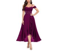 MIUSOL Women's Off Shoulder Sequin Lace Chiffon Maxi Dress | Adjustable Spaghetti Straps, Cold Shoulder Sleeves, Flowy Ruffle Chiffon Hem, Bridesmaid & Evening, Cocktail Party