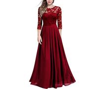 MIUSOL Women's Retro Floral Lace 3/4 Sleeve Wedding Bridesmaid Maxi Dress (Small, Red)