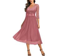 MIUSOL Women's Retro V-Neck 3/4 Sleeves Sequin Lace Formal Business Cocktail Party Dress